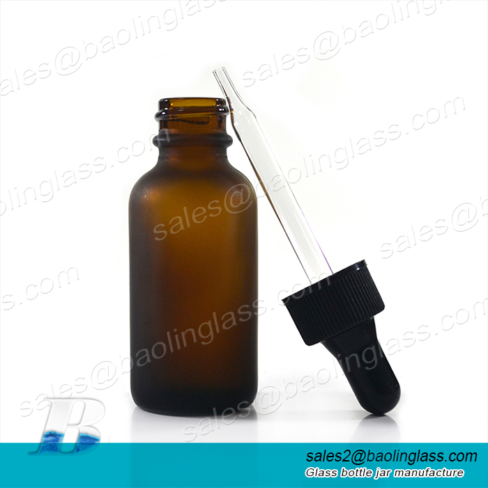 Wholesale 10ml 30ml 50ml 100ml frosted boston round amber glass dropper roller essential oil bottle