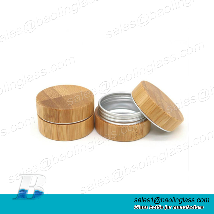 30g Tarro cosmético de aluminio con tapa de bambú