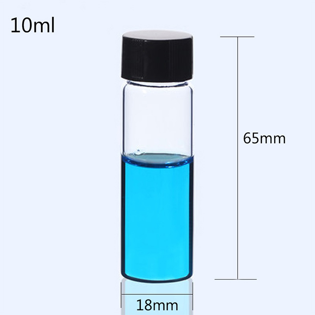 Todos los tamaños Botellas de muestra de vidrio transparente con tapa de PP + almohadilla de PE Botella de aceite esencial Tapón de rosca Tubo de ensayo de vidrio para laboratorio