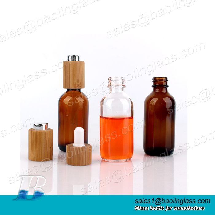 2oz 60ml Boston Dropper Glass Bottle with Bamboo Lid