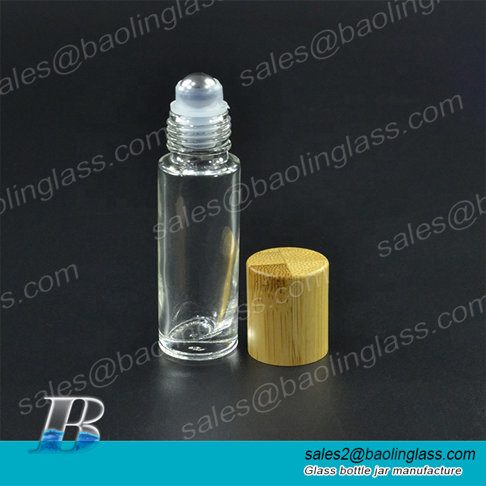 10ml15ml  clear transparent Essential oil Perfume roll on glass bottle with bamboo lid rollers