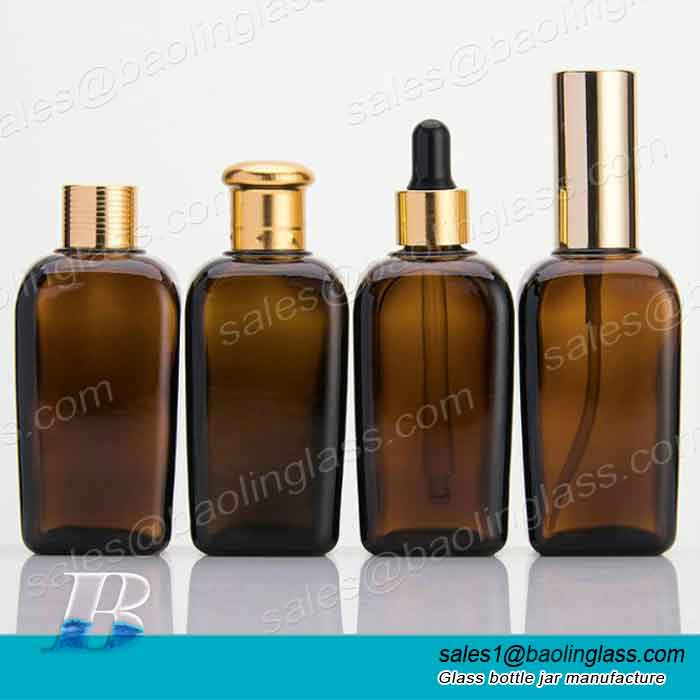100ml France Square Amber Essential Oil Glass Bottle for sale