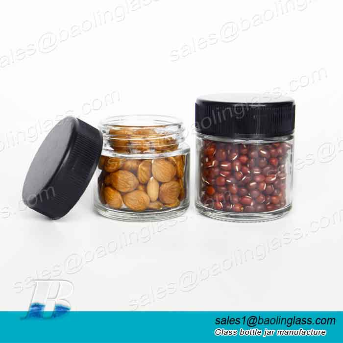 Airtight Glass Jar with Childproof Black Plastic Smooth Lids