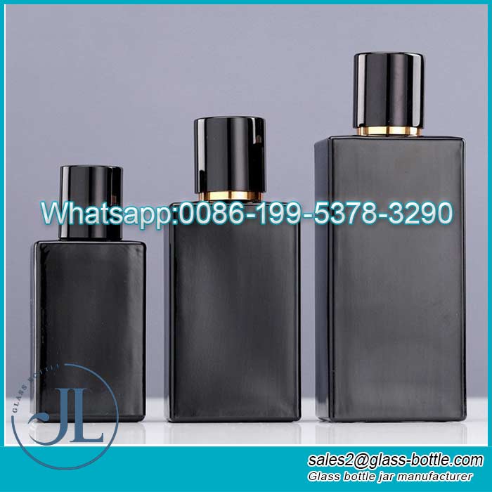 100ml Schwarz-weiße quadratische Parfümflaschen aus China im Vintage-Stil aus Glas mit Pumpe für Parfümverpackungen