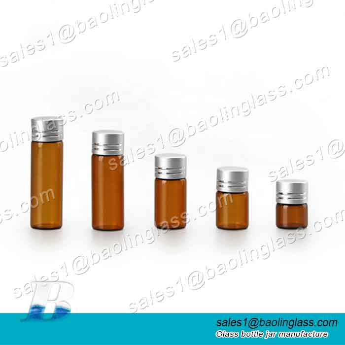 2 ML (5/8 Dracma) Frascos de aceite esencial de vidrio ámbar de muestra pequeña con tapas plateadas