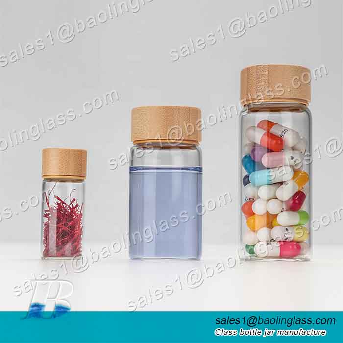 1Frascos para garrafas de vidro de tubo de ensaio transparente vazio de 30 ml com tampa de bambu