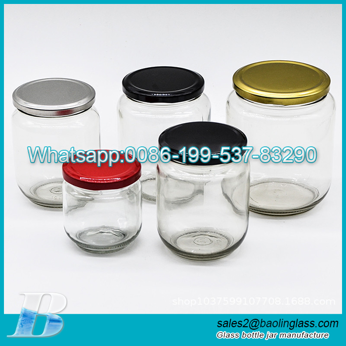Wholesale 25ml-500ml round shape glass jar for honey jam jelly with metal lid