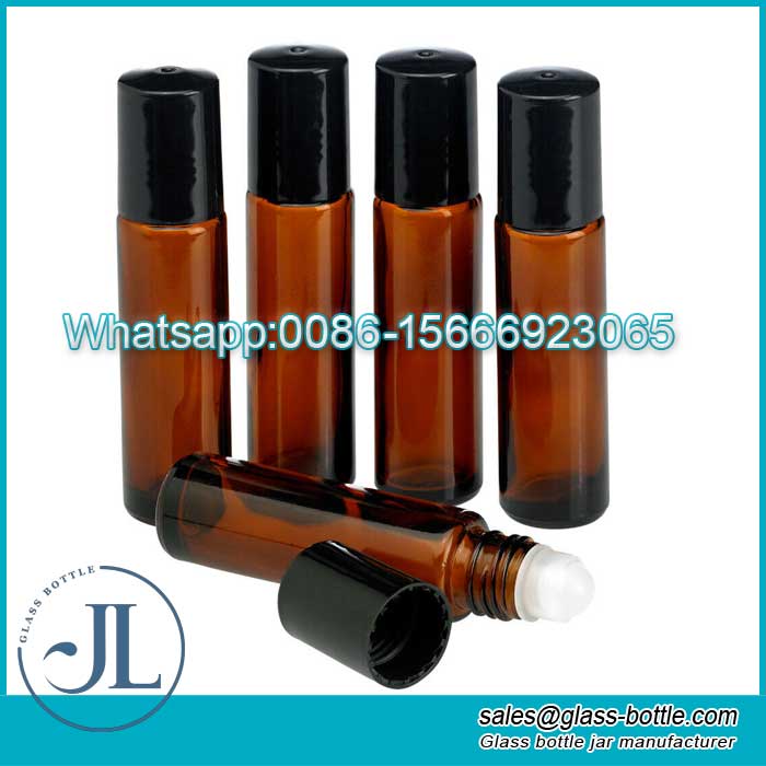 10ml 8ml 5ml essential oil amber glass roll on bottle with Stainless steel ball