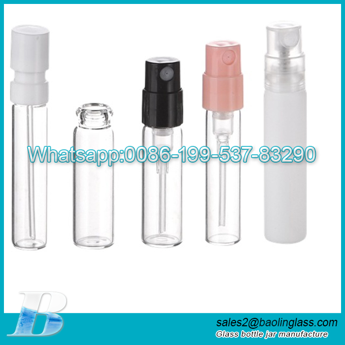 2ml frascos de vidrio en aerosol de perfume a presión en el cuello mini botellas de vidrio con cuello engarzado
