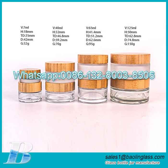Walang laman ang Clear Frosted Round 30g 50g 100g Cosmetic Glass Jars na may Natural Bamboo Lid