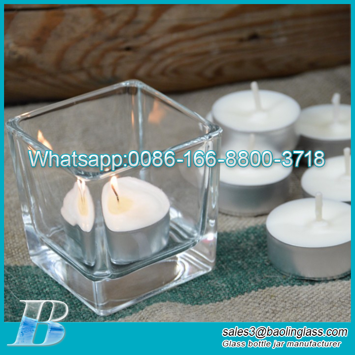 Hot selling square glass candle holder glass candle jar from glass factory