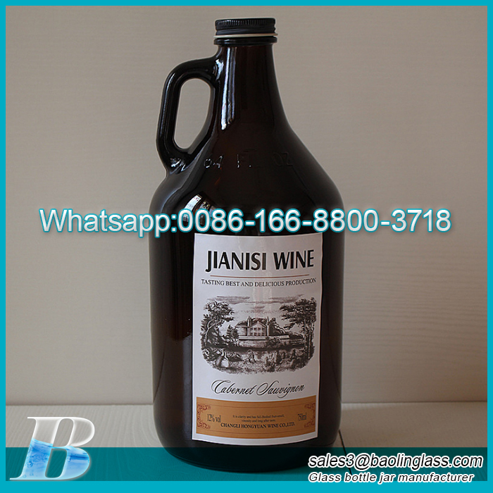 16oz 32oz 64oz Amber California wine beer growler carboy glass bottle na may airtight screw lid screw sealed amber beer glass growler