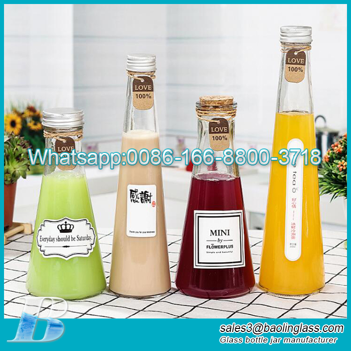 Conical cold brew tea bottle beverage juice milk coffee enzyme bottles divided into glass bottles Sealed glass jars with lid