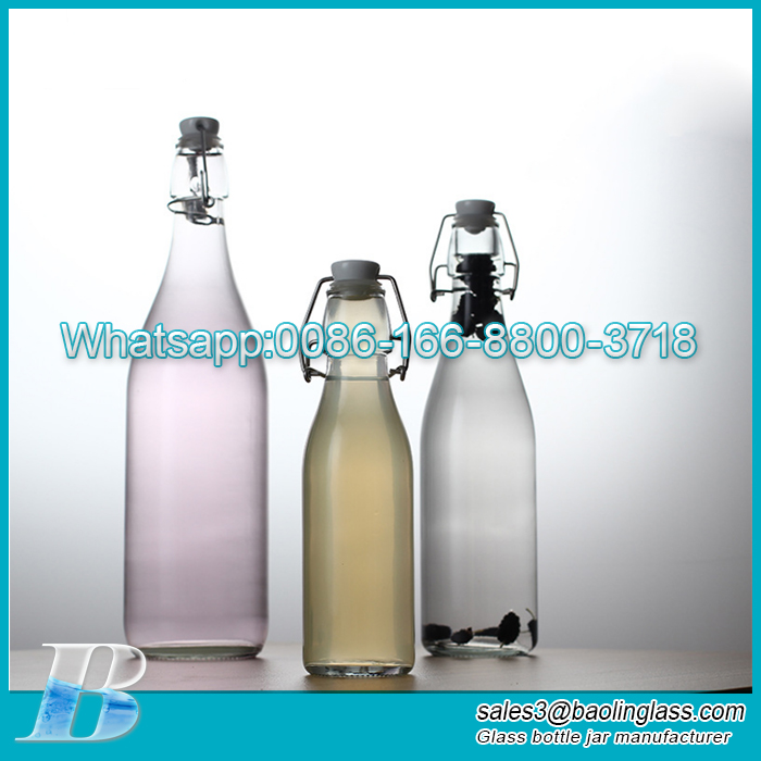 Top Grade 250ml 500ml 1000ml Clear Glass Bottle Liquor Bottle With Clip Cap