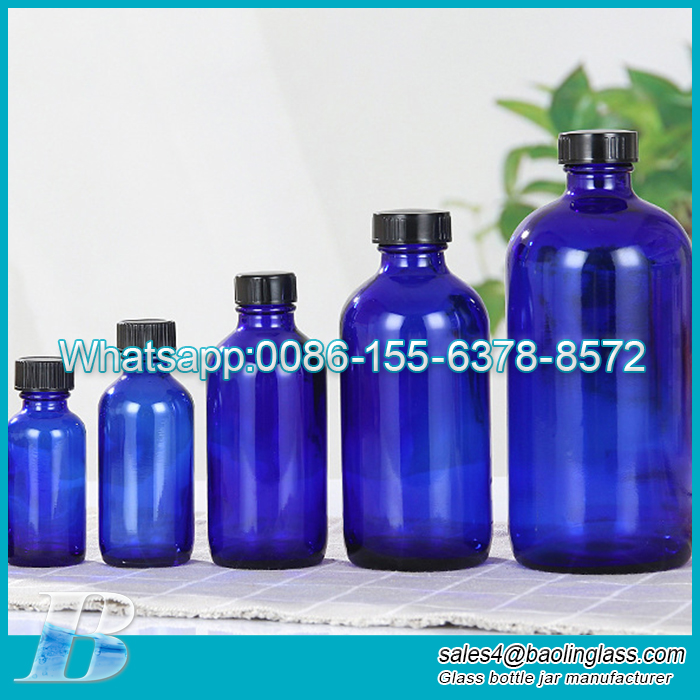 5ml10ml15ml20ml30ml50ml100ml Frasco de vidro âmbar azul para remédios Frasco de óleo essencial com tampa anti-furto Frasco