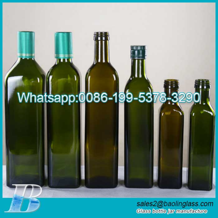 250ml 500ml 750ml 1000ml bottiglia di vetro colorata personalizzata per alimenti senza piombo olio di sesamo / olio di oliva per la conservazione della cucina