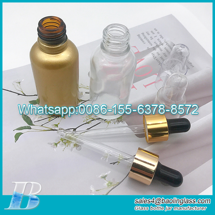 50ml Glas-Tropfflaschenspray, goldene Farbflasche, Tropfflasche für ätherische Öle