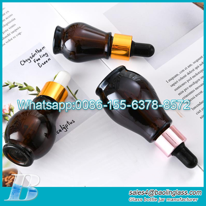 Factory Supplying  15ml 30ml 50ml  Gourd Shape Essential Oil Dropper Bottle Cosmetic Dropper Bottle