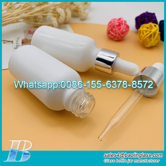 30ML White glass bottle essence bottle electrochemical aluminum ring dropper bottle Manufacturer