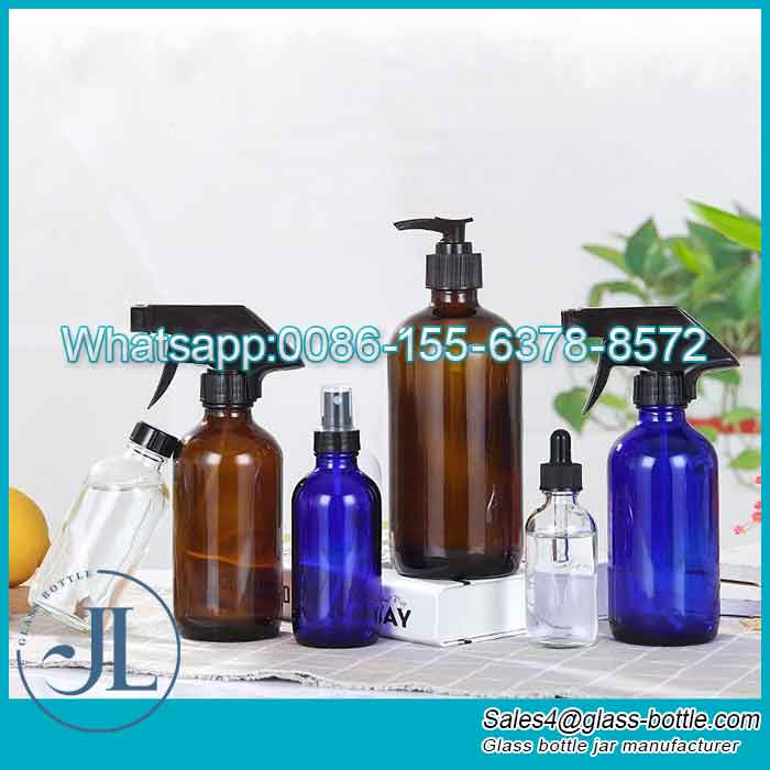 500ml Amber or Cobalt Blue Glass Boston Spray Bottle with Durable Trigger