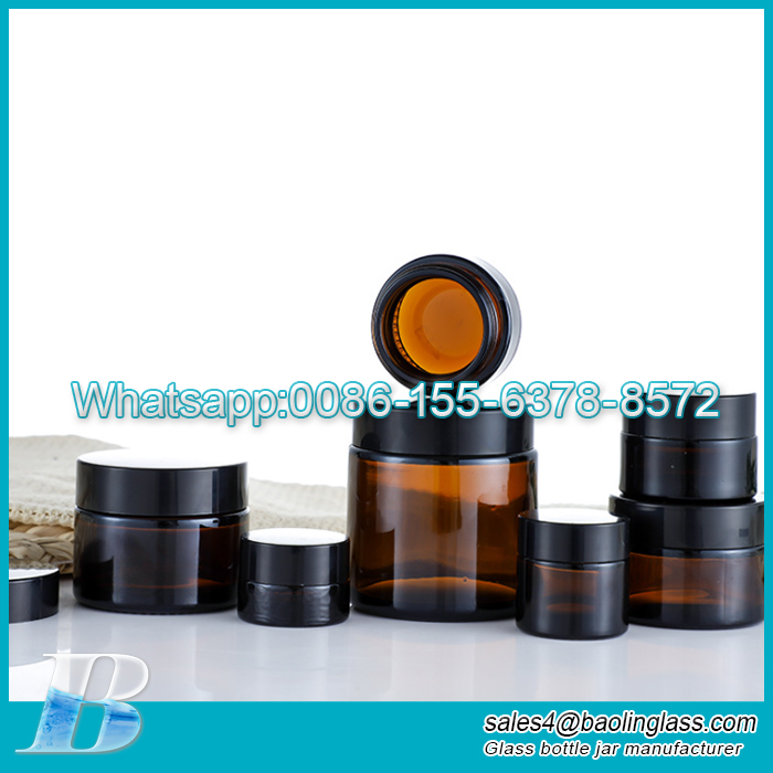High Quality 50g 100g 200g Amber Glass Jar Cosmetic Cream Jar Clear Essence Cream Jar