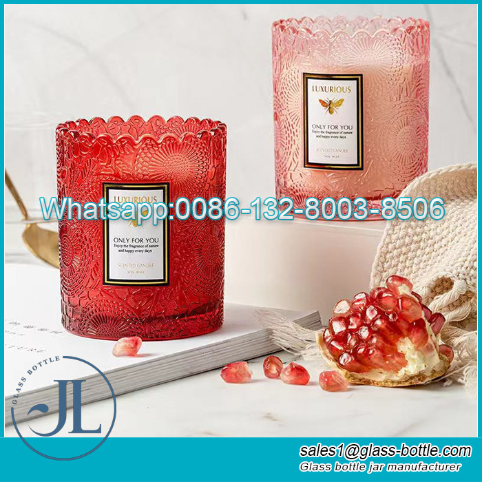 Diamond Embossed Design Natatanging Candle Jar Customized Color Glass Cup 300ml