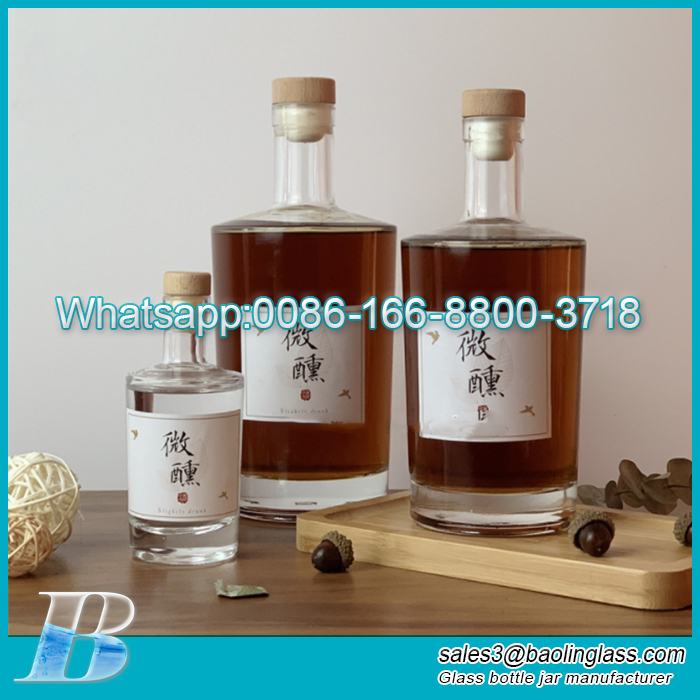 100ml 500ml 750ml sellado hermético tapa de madera transparente botella de vidrio de whisky