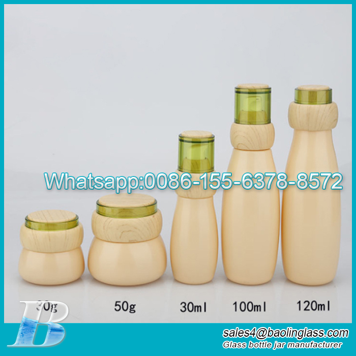 Bamboo Cosmetic Glass Bottle Set Skincare Cosmetic packaging Container