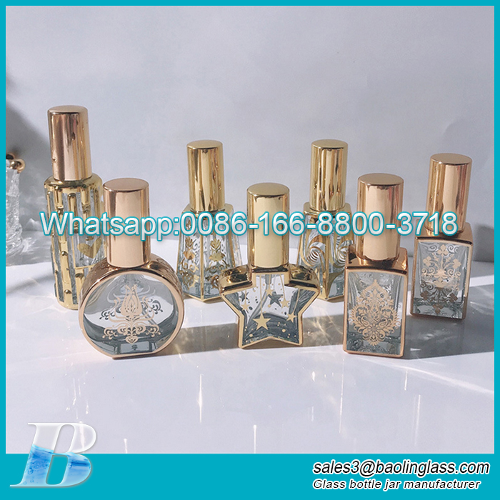Empty Round Gold&Silver Electroplate Glass Bottles Perfume Oil Spray Bottle Attar Bottles