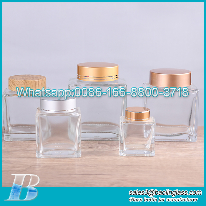 Wholesale in stock transparent square honey jar