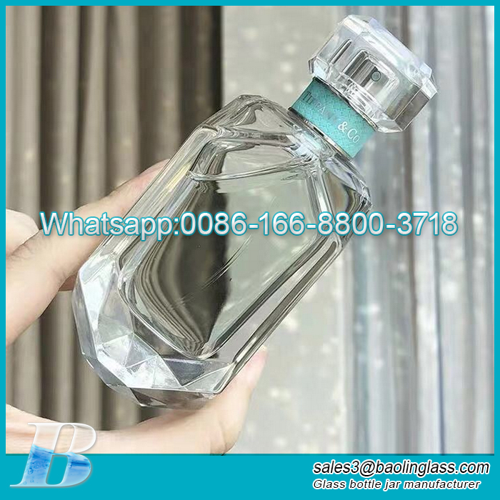 Disponibile Flacone di profumo da donna con diamante quadrato multiaspetto da 50 ml da 100 ml con nebulizzazione spray