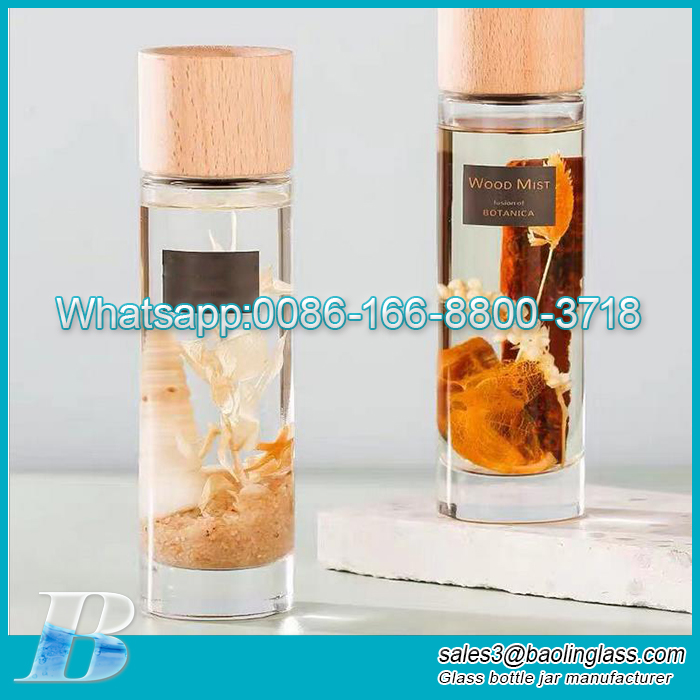 150ml 200ml flux de temps de style japonais bouteille de diffuseur d'aromathérapie cylindrique mince et haute bouchon en bois