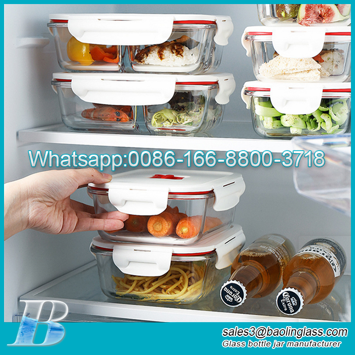 Recipientes de vidro de alto borossilicato com tampas Recipientes para freezer Bento Box