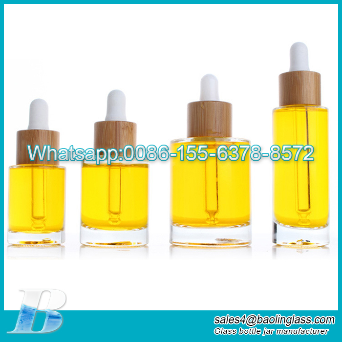 Bamboo cap essential oil serum dropper glass bottle Supplier