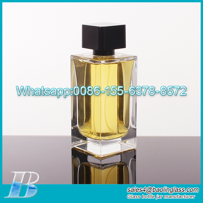 Botella de spray de perfume transparente cuadrada al por mayor de 50 ml y 100 ml