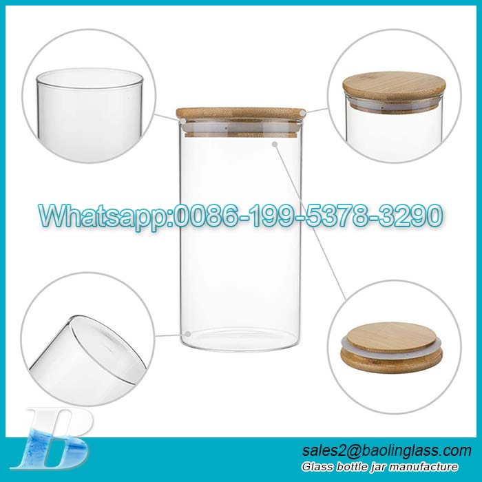 25ml Barattoli cilindrici trasparenti Contenitori per la conservazione della cucina Bottiglie di vetro con coperchio in bambù