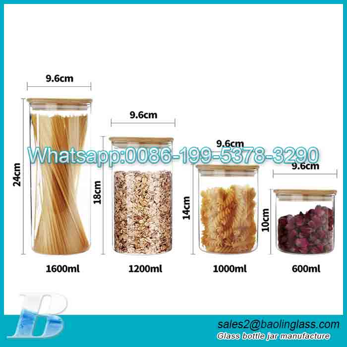 Barattoli di spezie in vetro ermetico vintage da cucina di grandi dimensioni per uso alimentare, confezione con coperchio in bambù