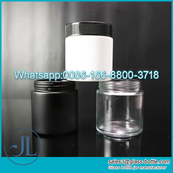 250ml CR lid matte black and white color cosmetic glass jar in stock