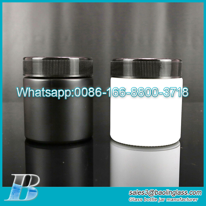 250ml frasco de vidro de cor preto e branco fosco com tampa CR em estoque
