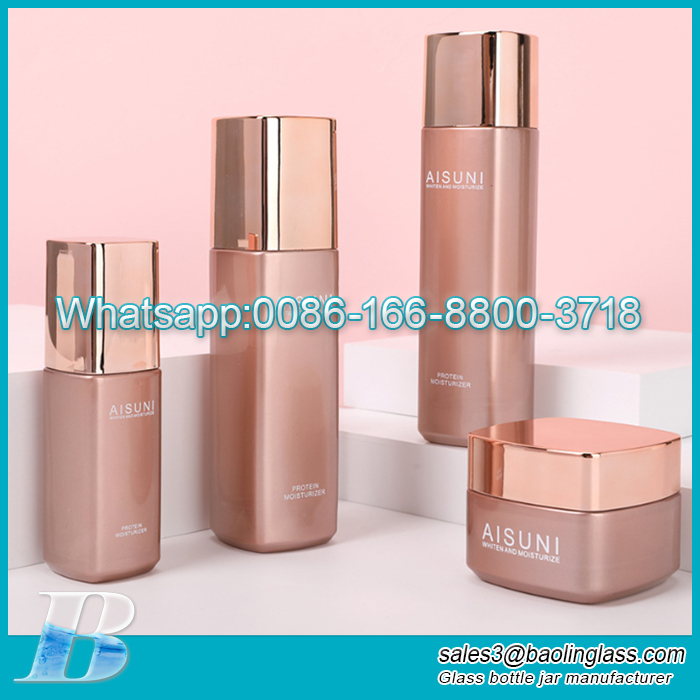 40ml a 120 ml mate color oro rosa paquete cosmético tarro de crema conjunto de botellas de vidrio y contenedor cosmético