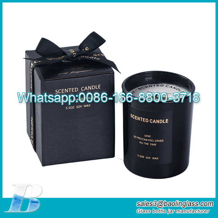 Gloss black luxury candle jars glass candle holders with custom gift box