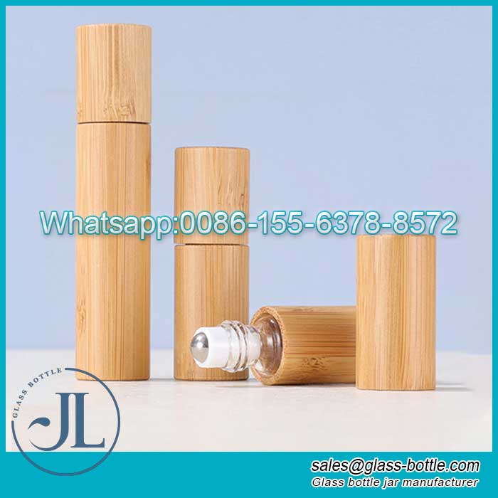 5Bouteille en verre à rouleau d'huile essentielle en bois de bambou de 10 ml