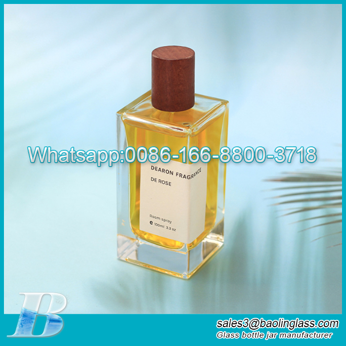 30ml 50ml 100ml custom square label perfume bottle with wooden cap