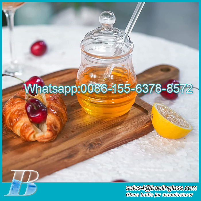 Glass Honey Syrup Jar with Dipper and Lid