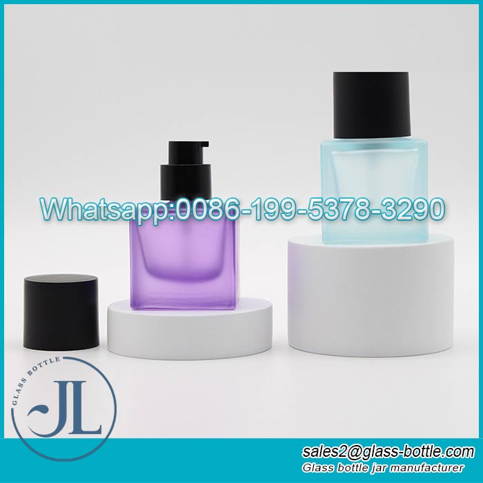 Luxury 30ml Square frosted glass emulsion pump bottle for cosmetic