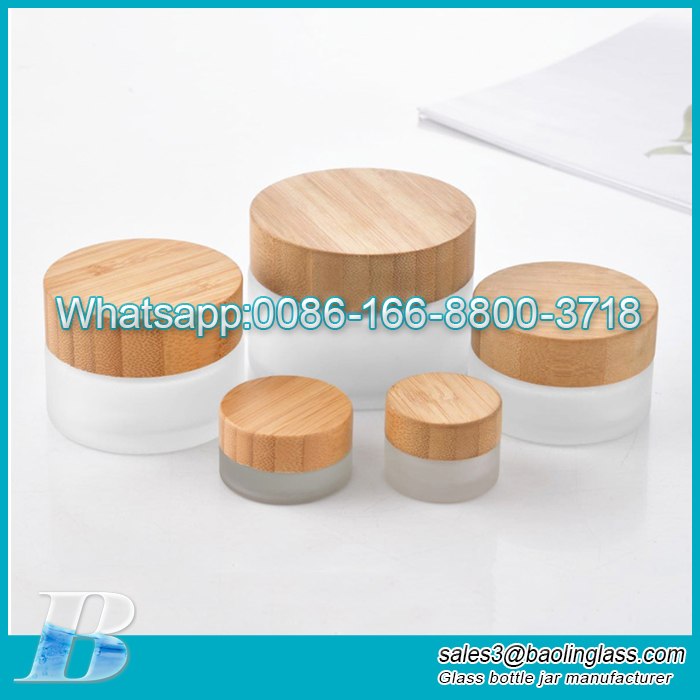 Bamboo lid 200g cream jar frosted transparent cosmetic package