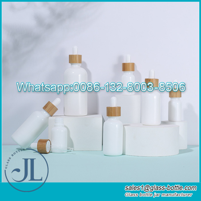 10-100ml White porcelain essential oil glass bottle bamboo ring dropper bottle