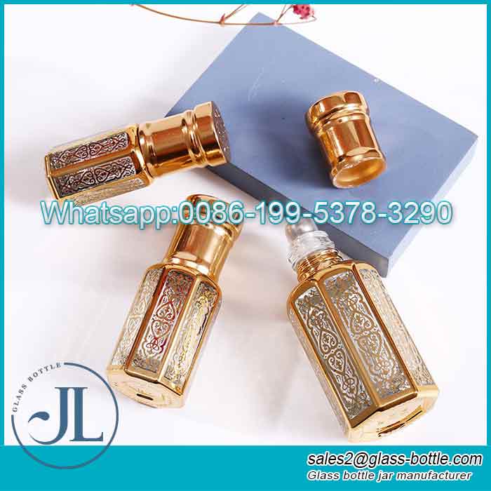 6Garrafas de vidro de perfume de óleo de luxo Attar Oud Oud Arábia embalagem