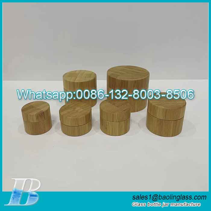 Пустой набор баночек для косметического крема из натурального бамбука
