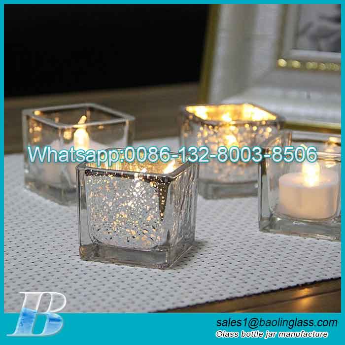 Square Speckled Mercury Glass Candle Jar